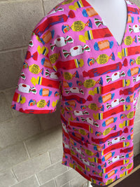 Wrapped lollies pink scrub top (size XS-M only)