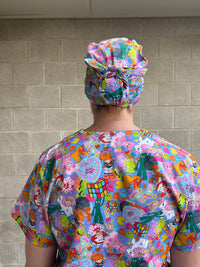 80’s Mash up blue Scrub Cap (for long hair)