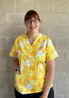 Bunnies and Chickens scrub top ( one left: XS-XXL only)