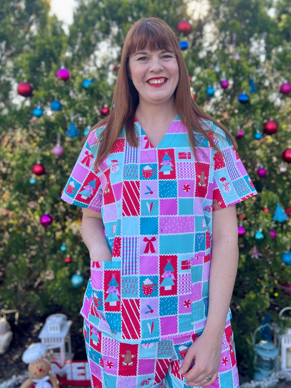 Christmas Quilt scrub top