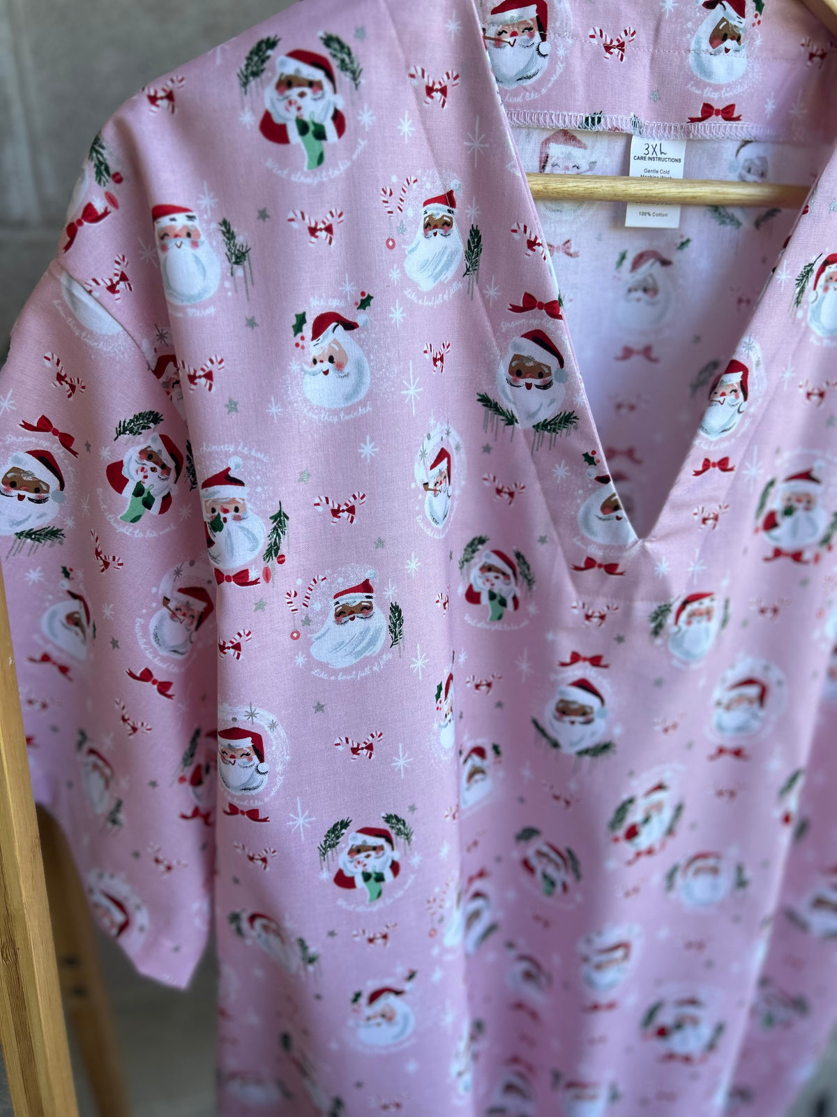 Pink santa scrub top