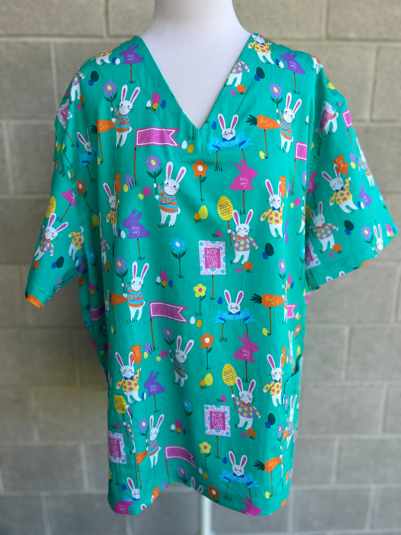 Easter egg hunt scrub top (one left: size XS-XL only)