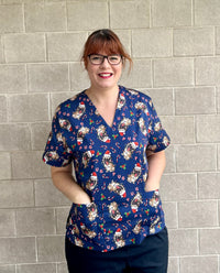 A pugtastic christmas scrub top ( ONE LEFT: XS, S, M, L or XL)