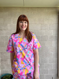 Geo Galahs pink Scrub Top (Pre-order)