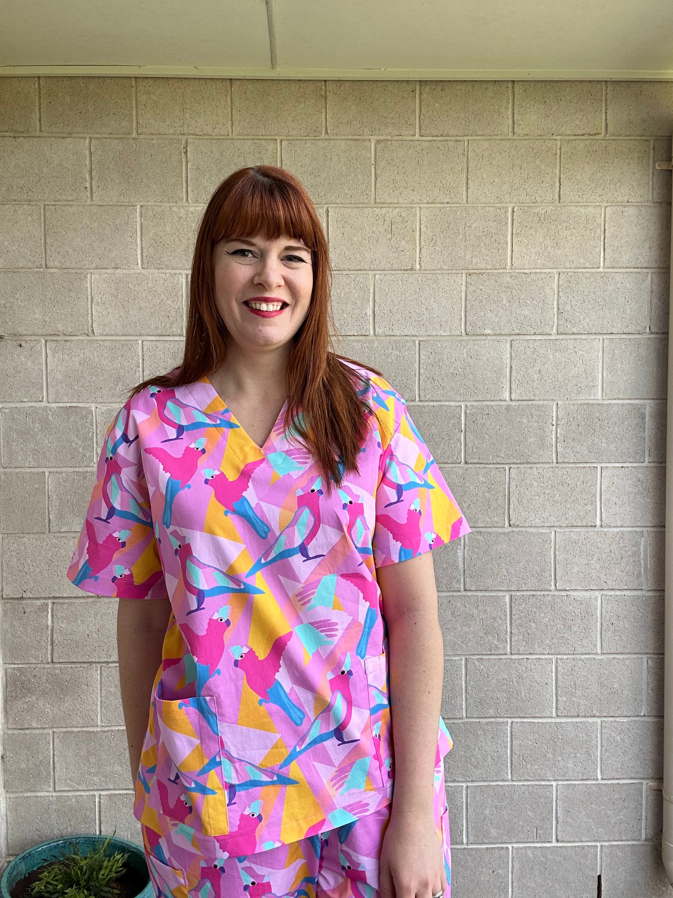 Geo Galahs pink Scrub Top (Pre-order)