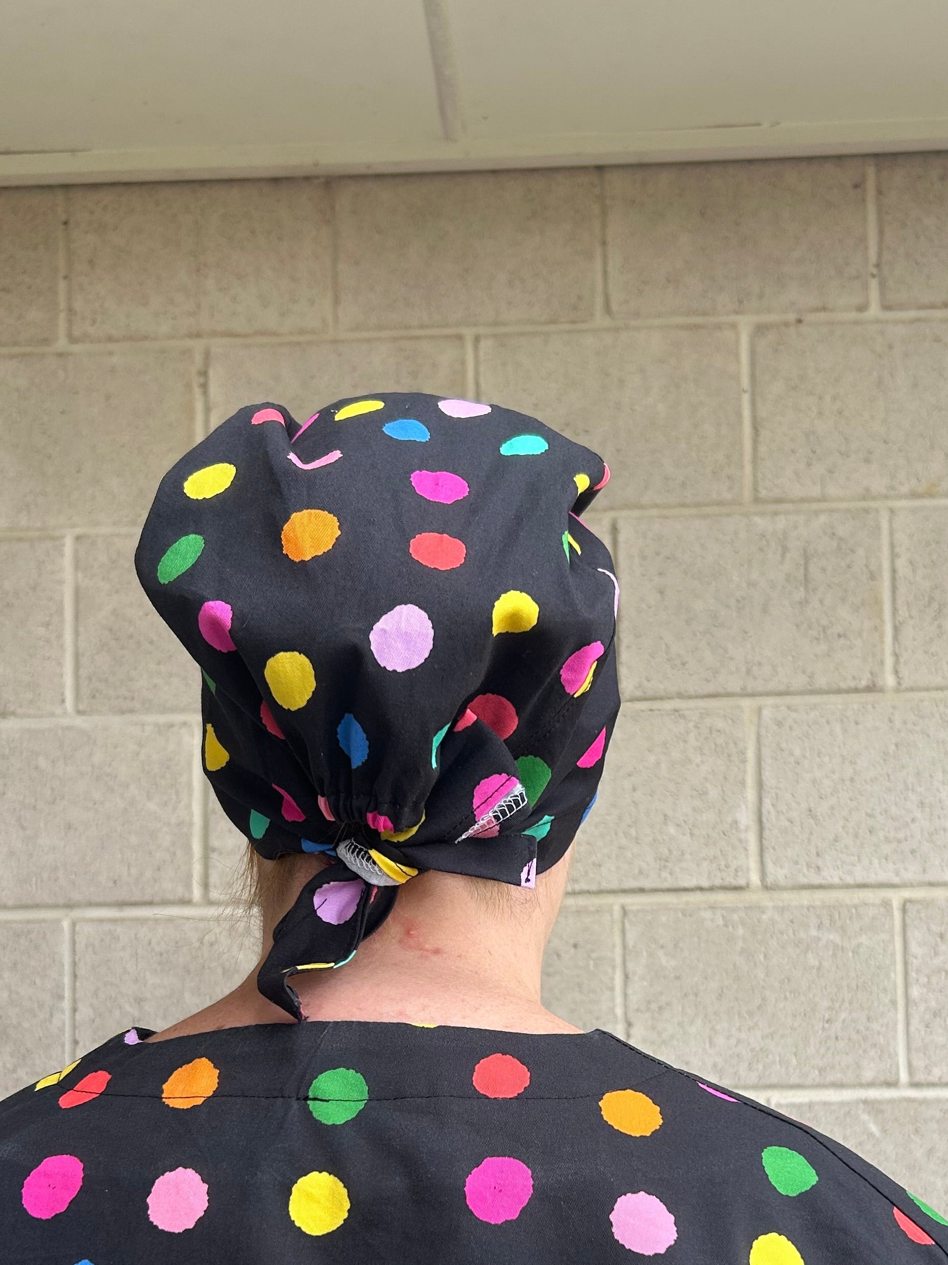 Polka pretty Scrub Cap (for long hair)