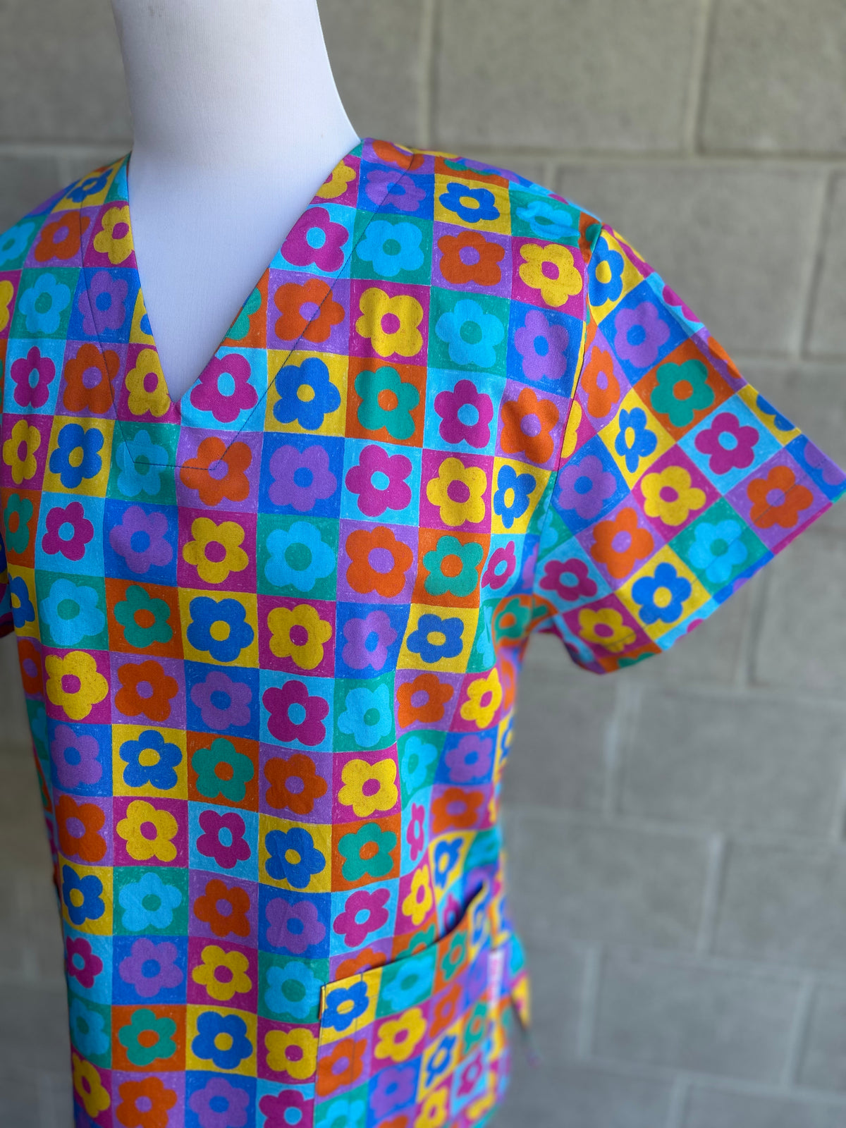 Floral squares Scrub Top