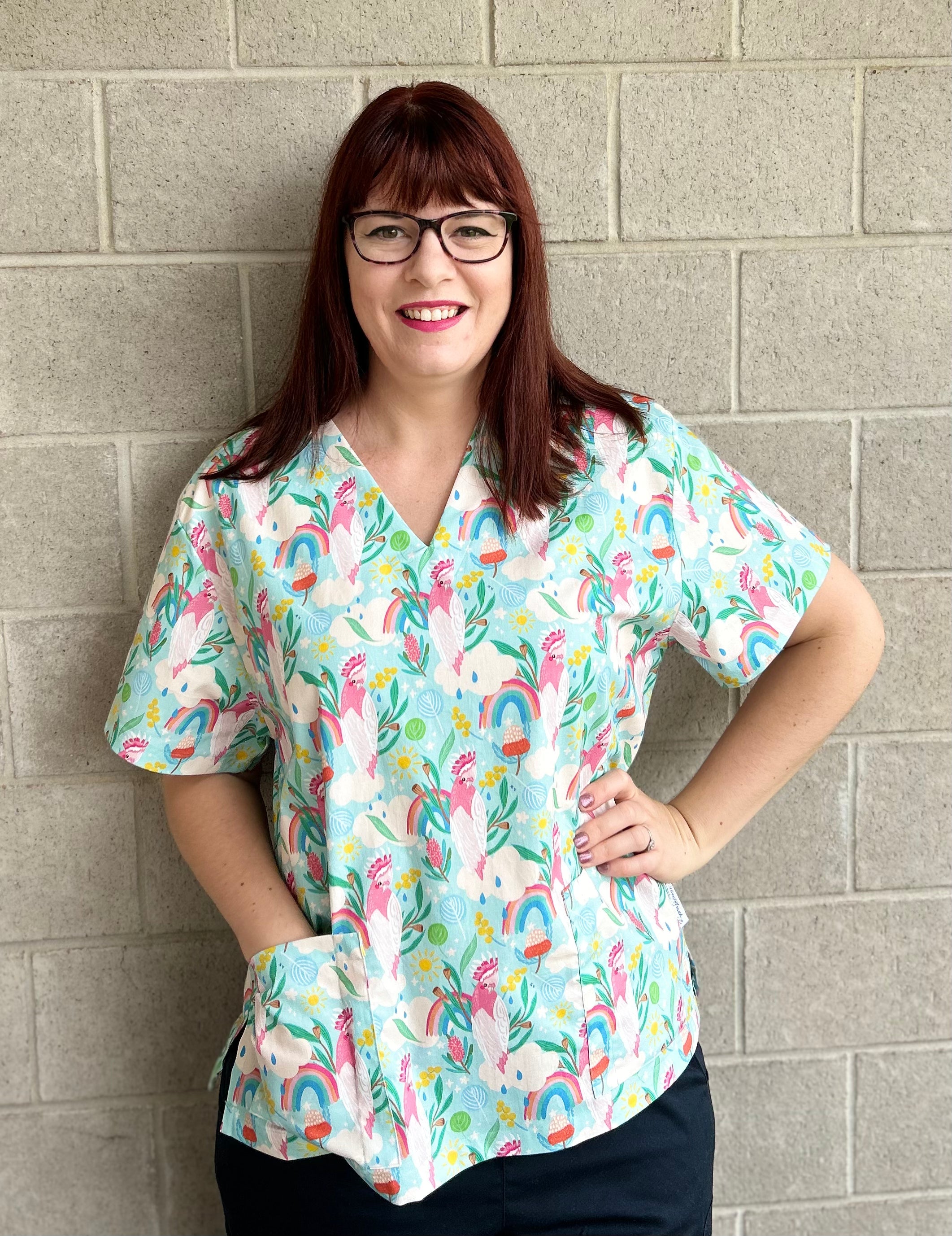 Rainbow Galah scrub top.