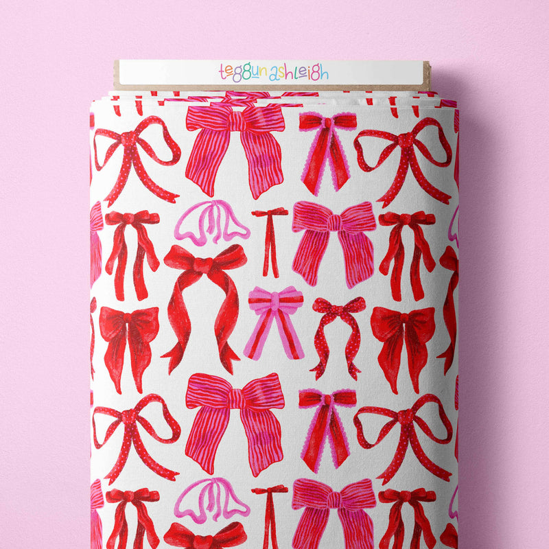 Bows pink/red on white Scrub Top (Pre-order)