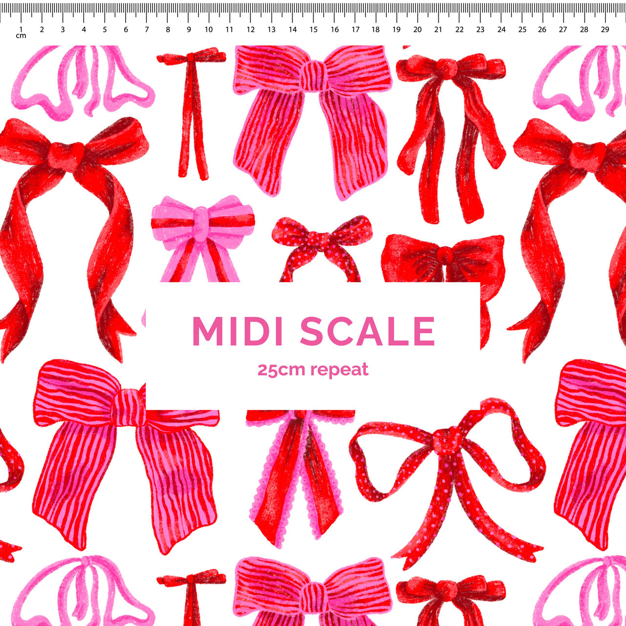 Bows pink/red on white Scrub Top (Pre-order)