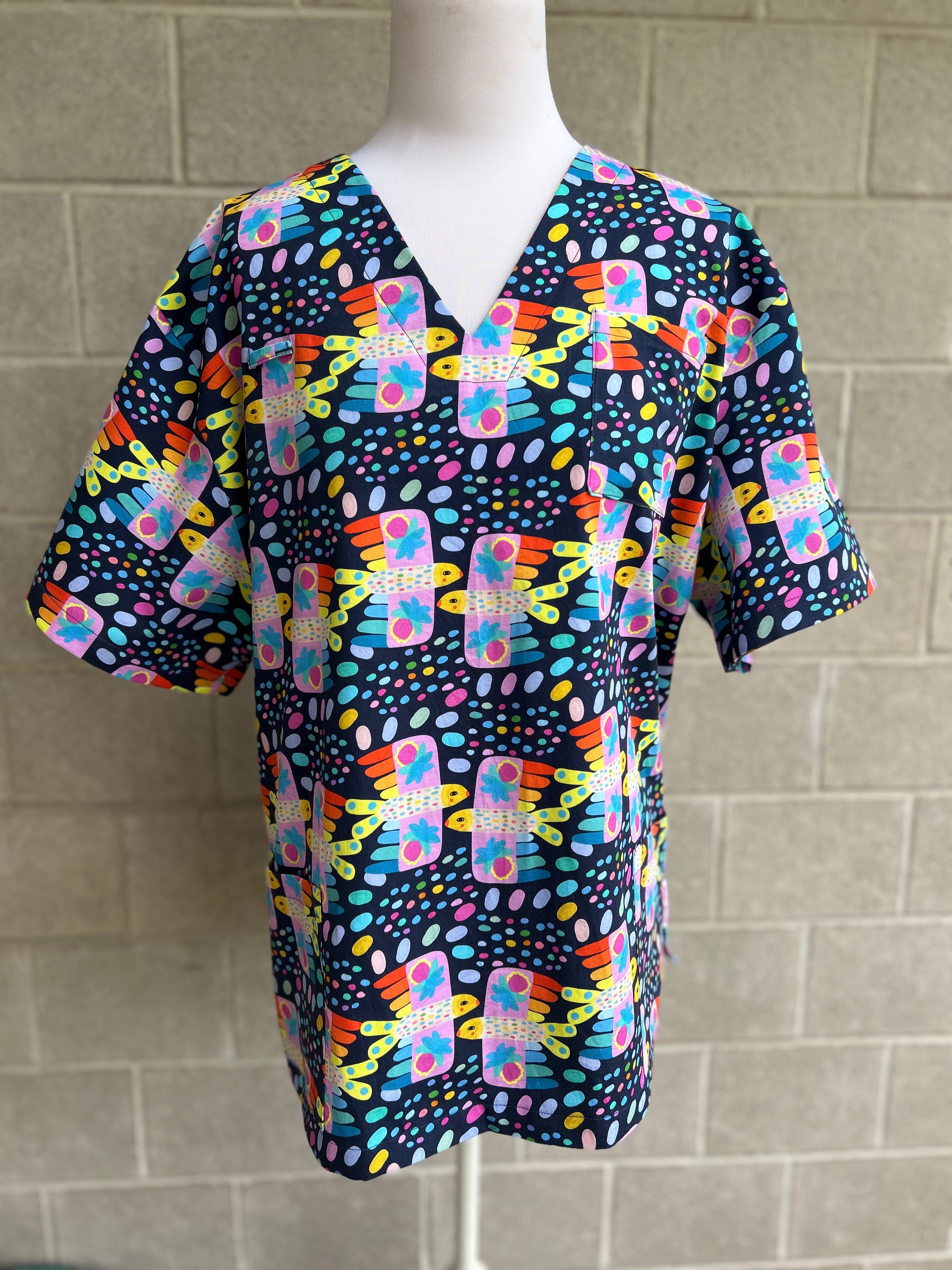 Fiesta birds Noir Scrub Top (Pre-order)