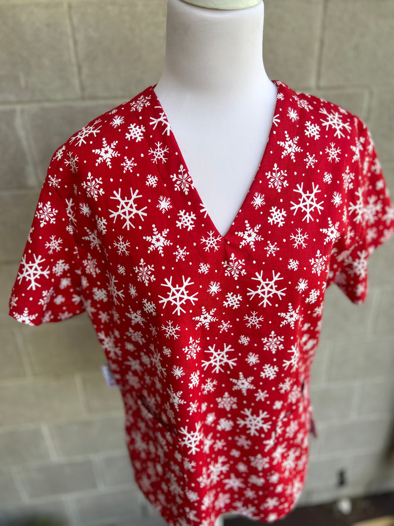 Red Snow flake Scrub top (XS or S only)