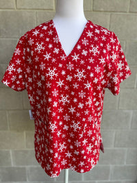 Red snowflake Scrub Top (Ready Made)