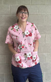 Pink Holly Holiday Scrub top (Ready Made)