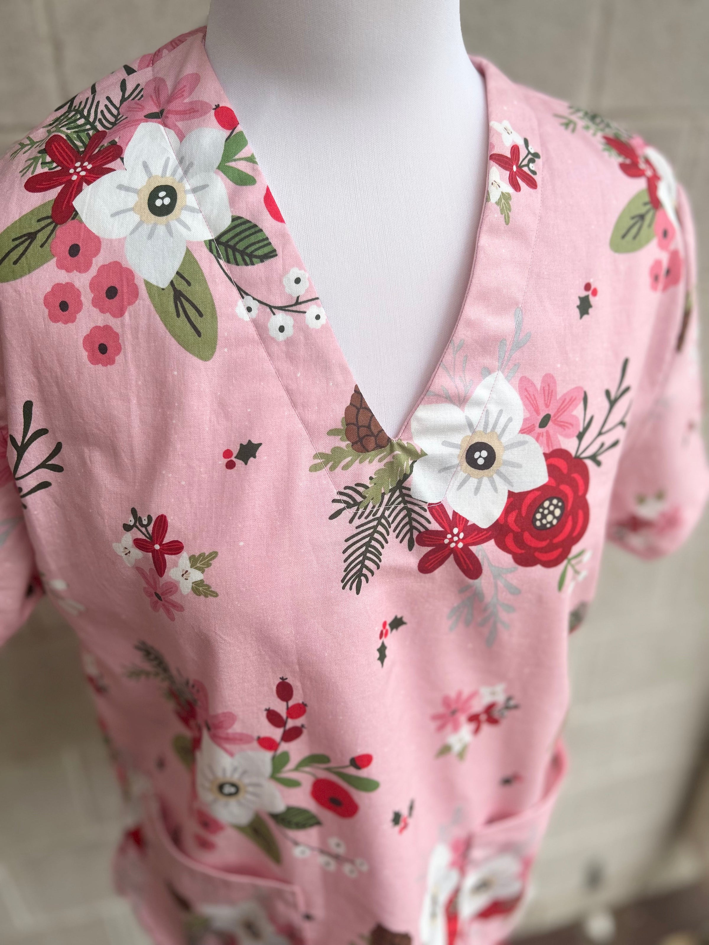 Pink Holly Holiday Scrub top (Ready Made)