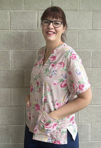 Dusty pink floral Scrub top.