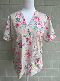 Dusty pink floral Scrub top.