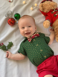 Green with gold polka dot shirt/romper